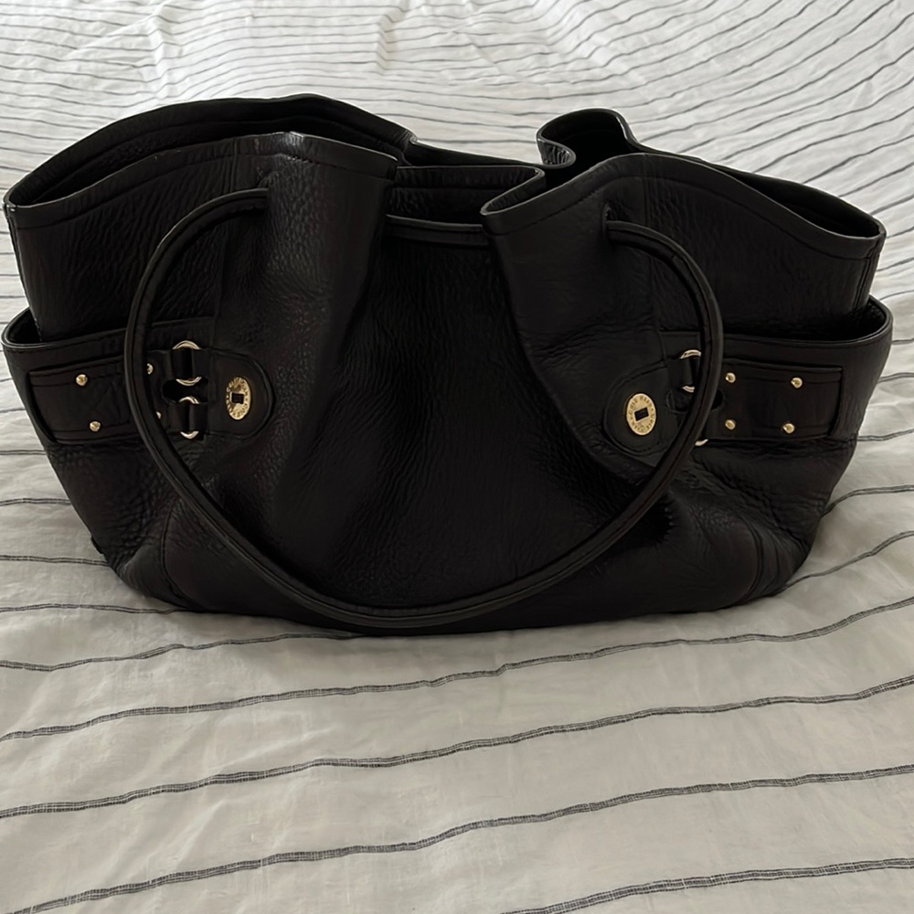 COLE HAAN Dark Brown Pebbled Leather Denney Bag